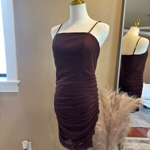 Elegant Brown Ruched Dress
